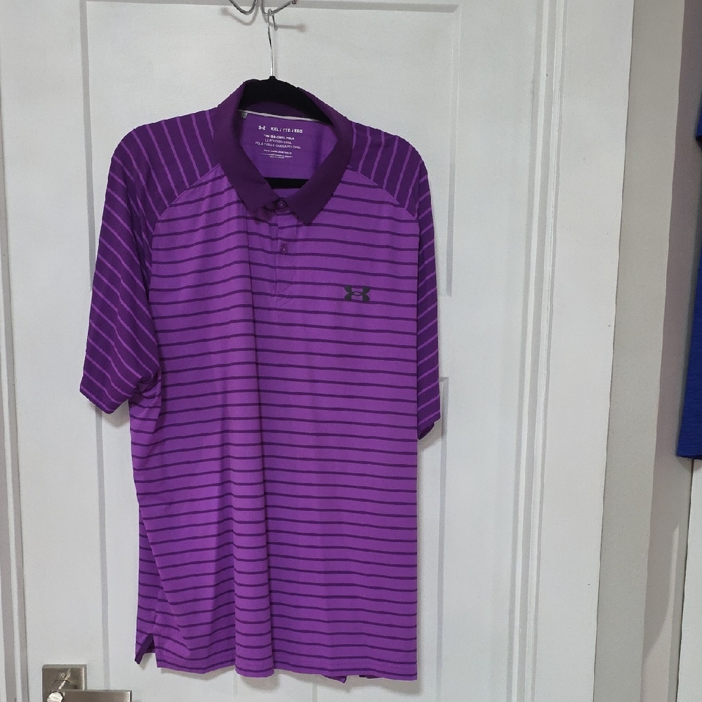 Under Armour Men's Purple Polo with Stripes